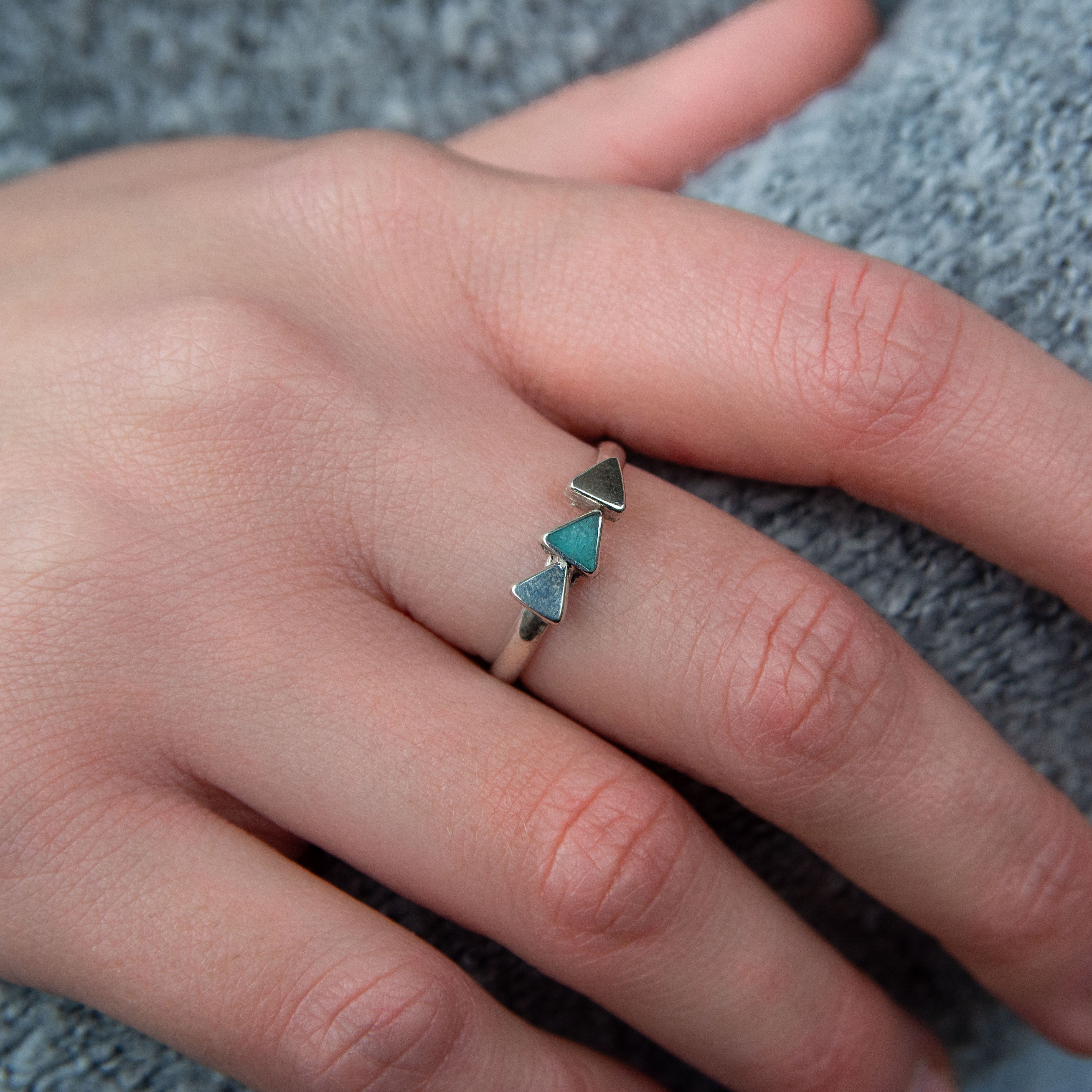Three triangles Amazonite and silver 950 adjustable ring