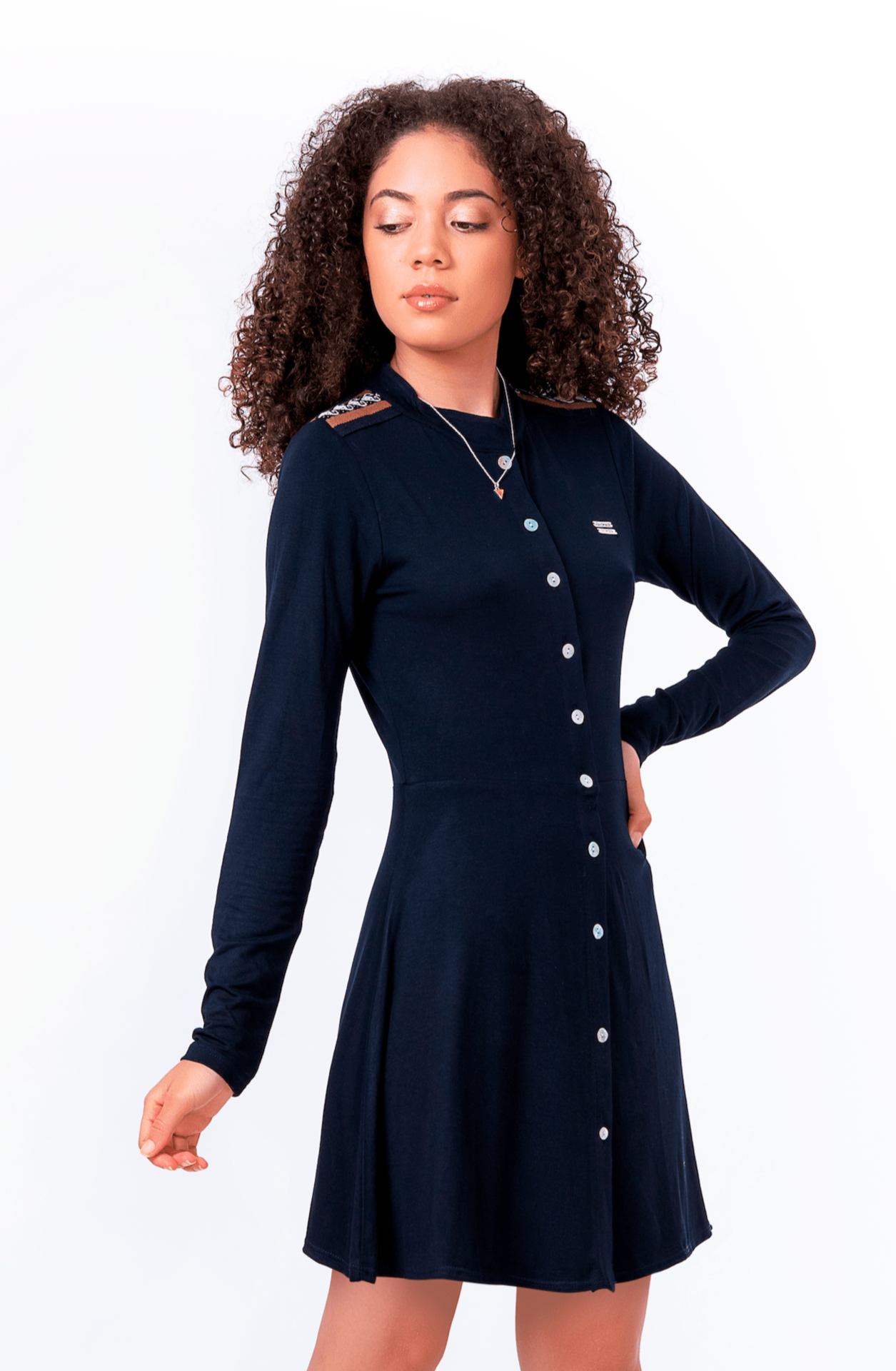 Navy blue fit-and-flare shirt dress