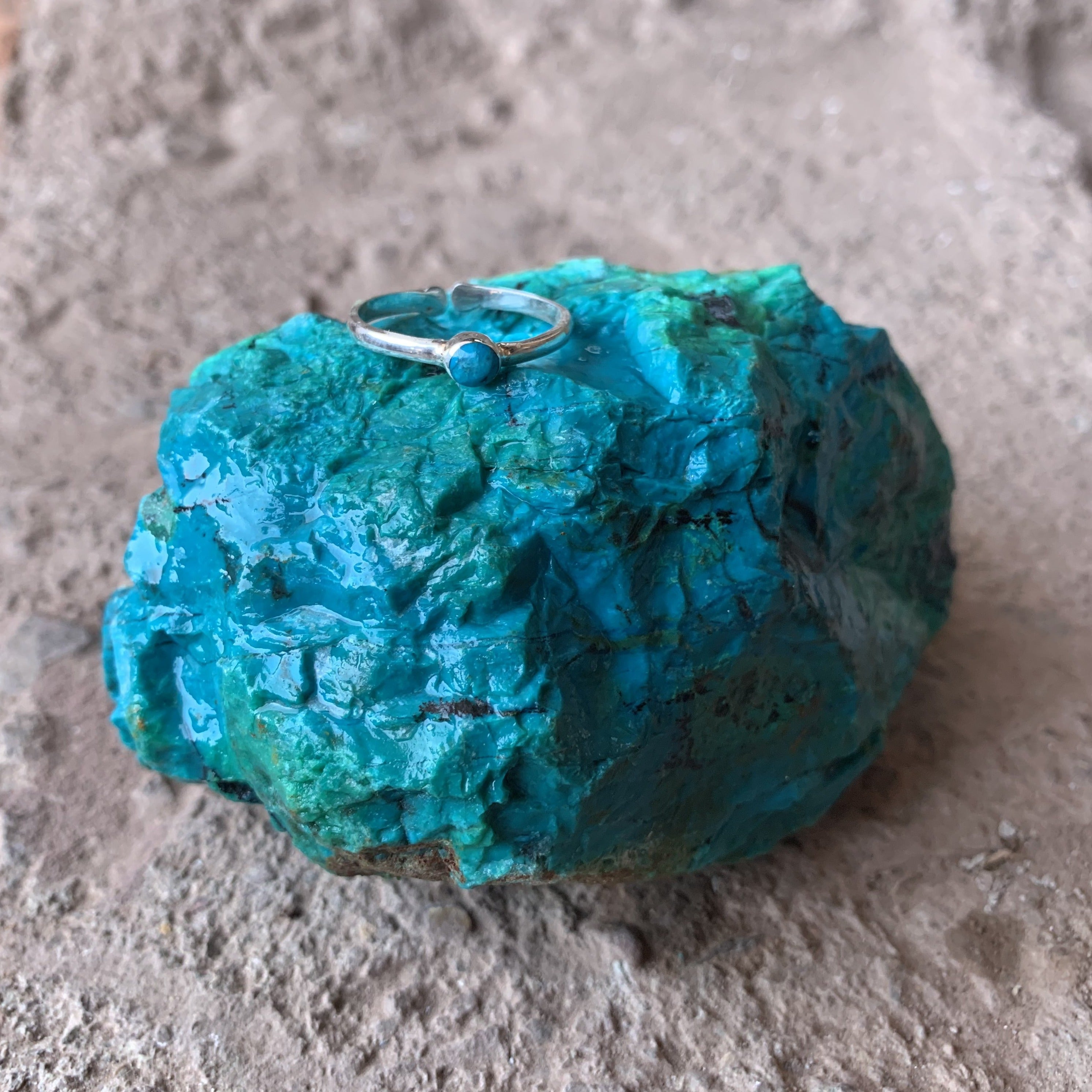 Chrysocolla and silver 950 adjustable ring