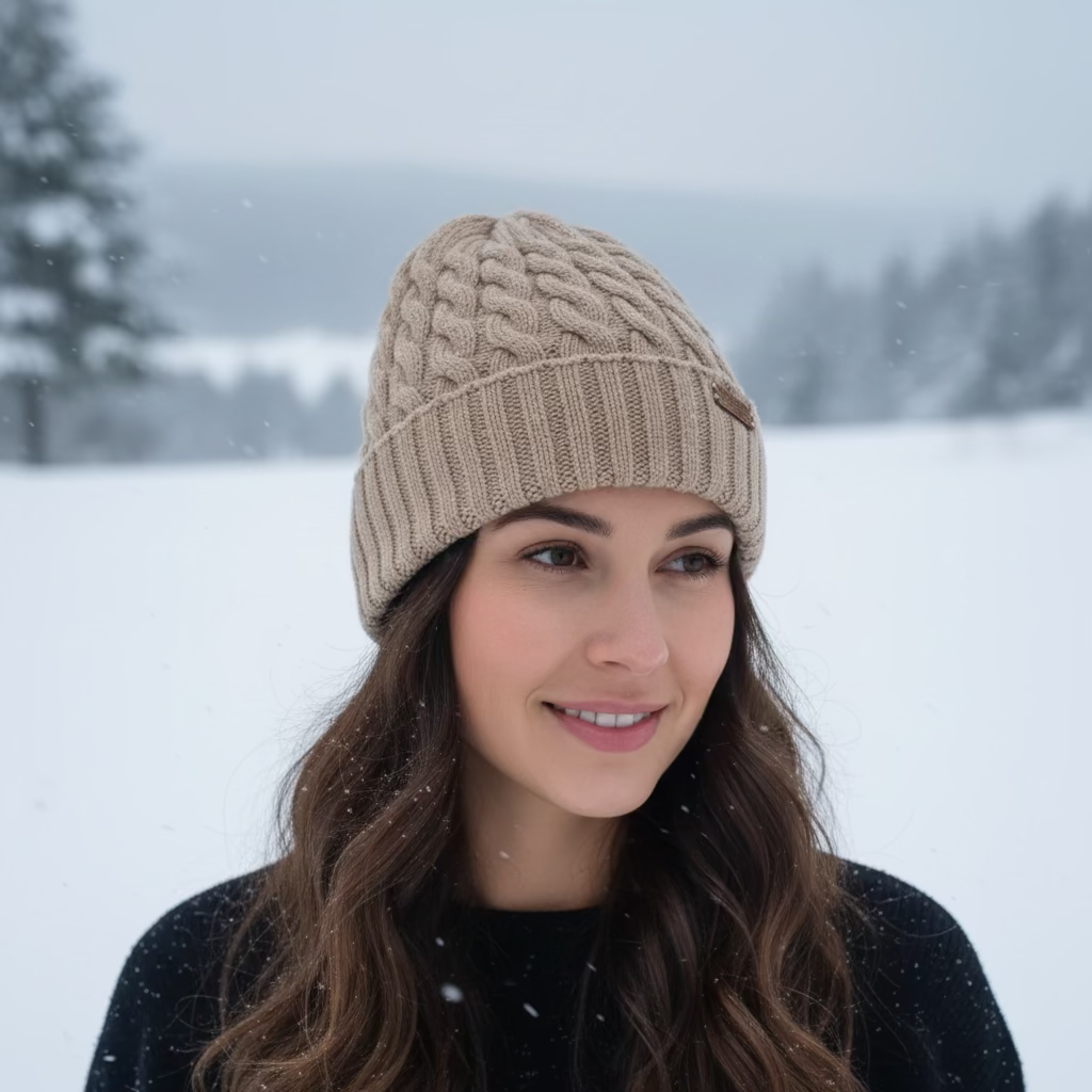 100% baby alpaca beanie in beige
