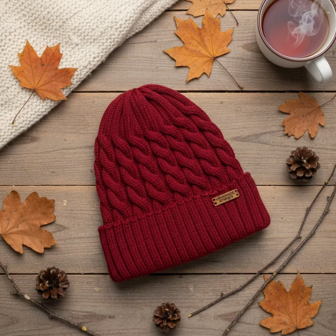 100% baby alpaca beanie in burgundy