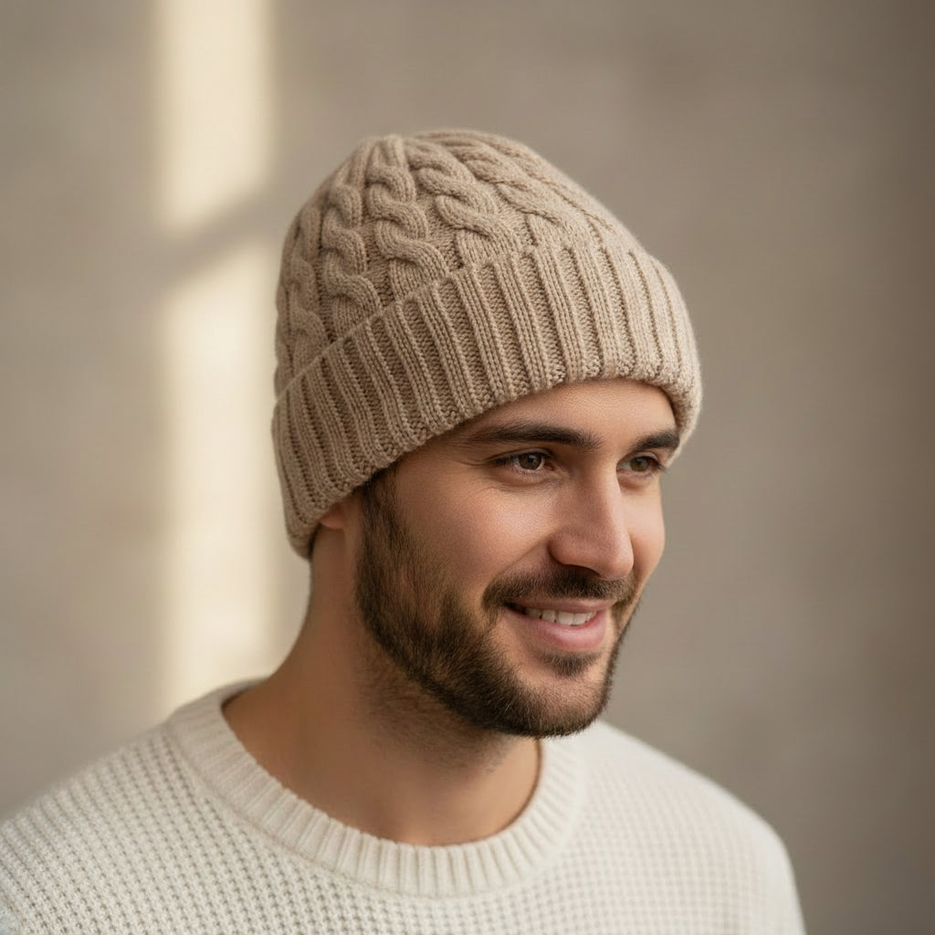 100% baby alpaca beanie in beige