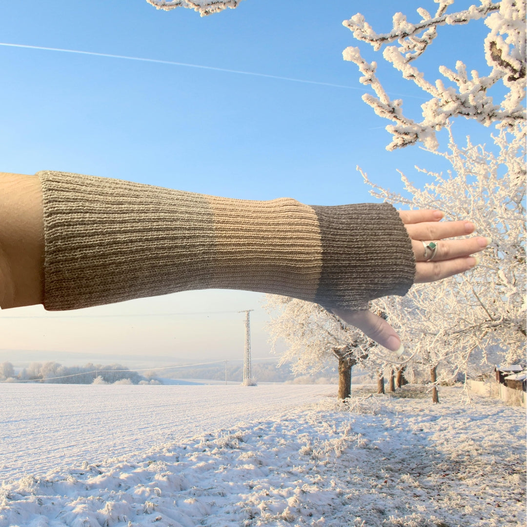 100% baby alpaca hand warmers in beige
