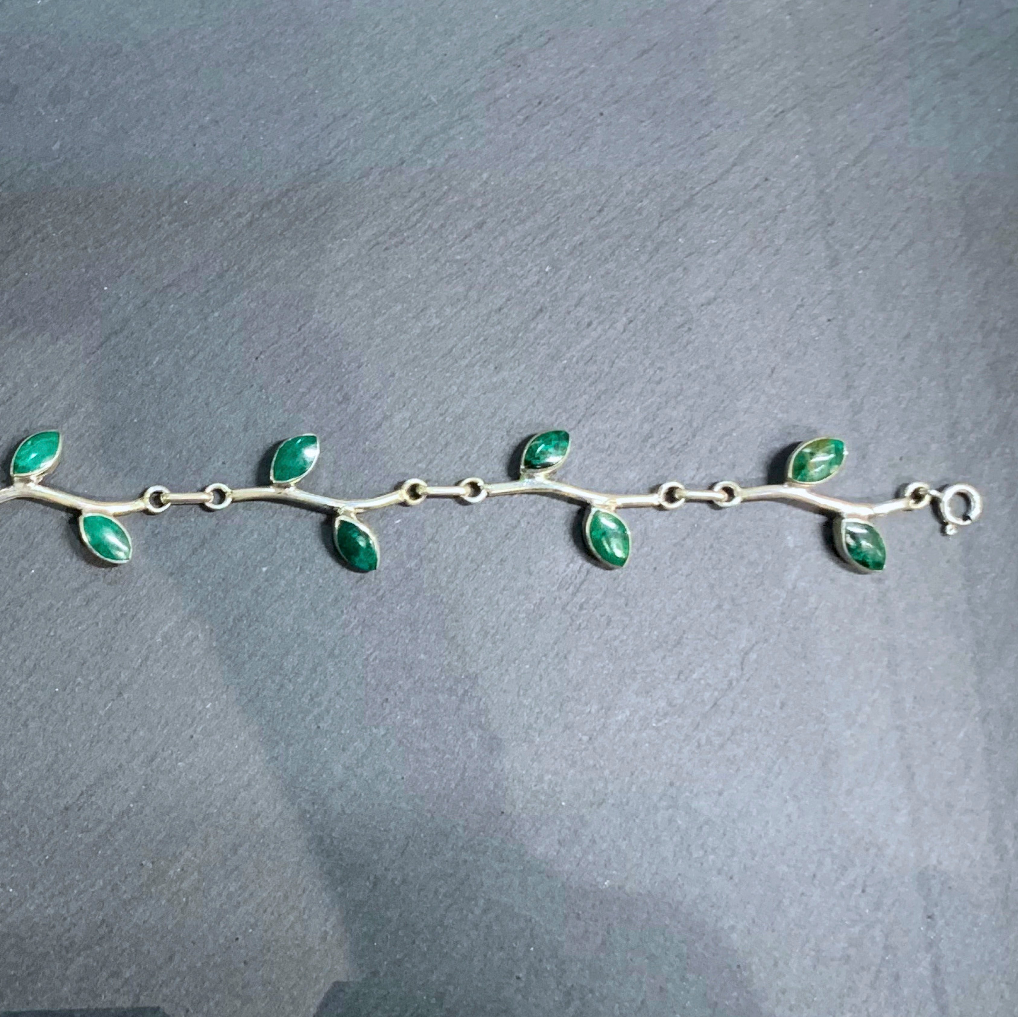 Leaf chrysocolla and silver 950 bracelet