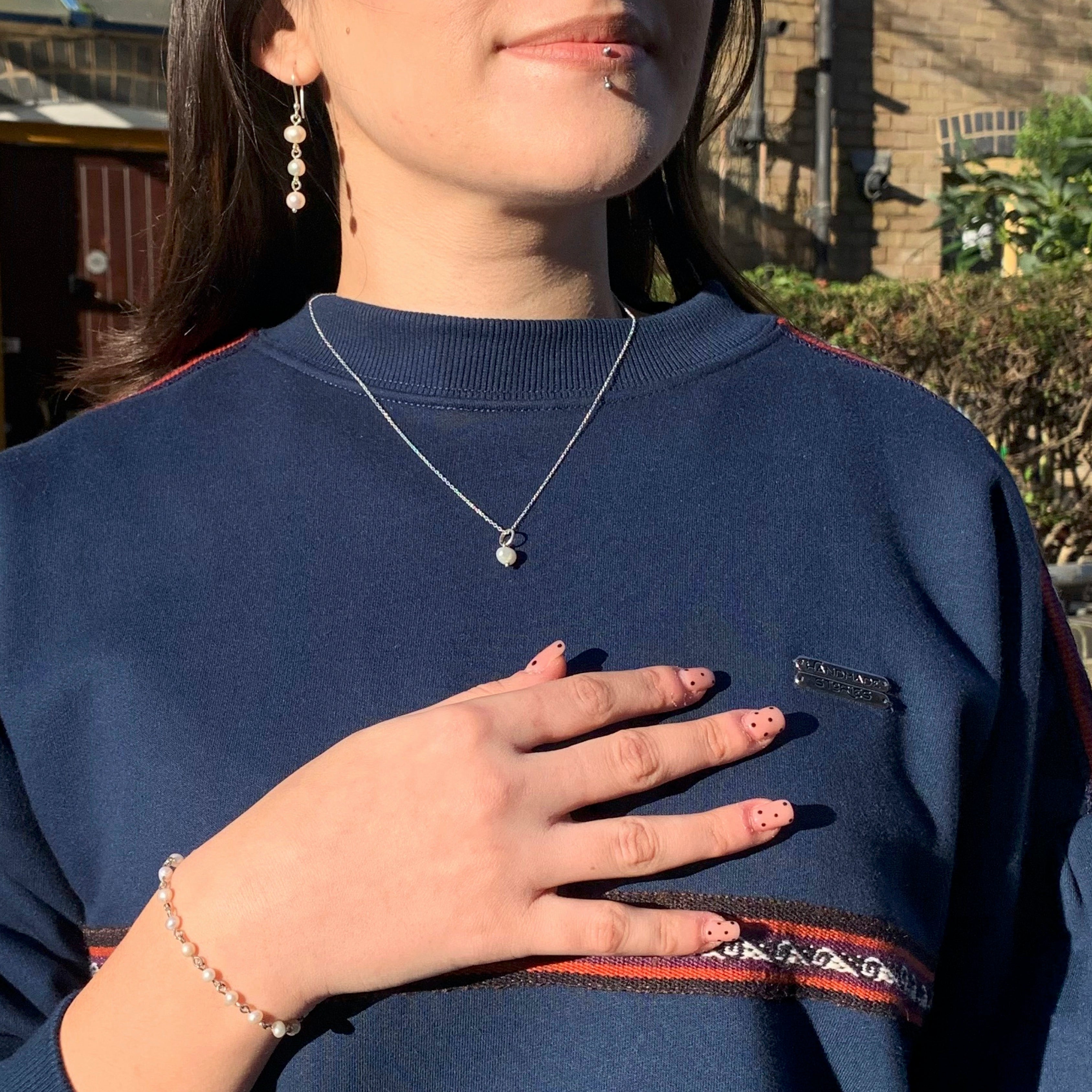 Fresh pearl and silver 950 drop necklace