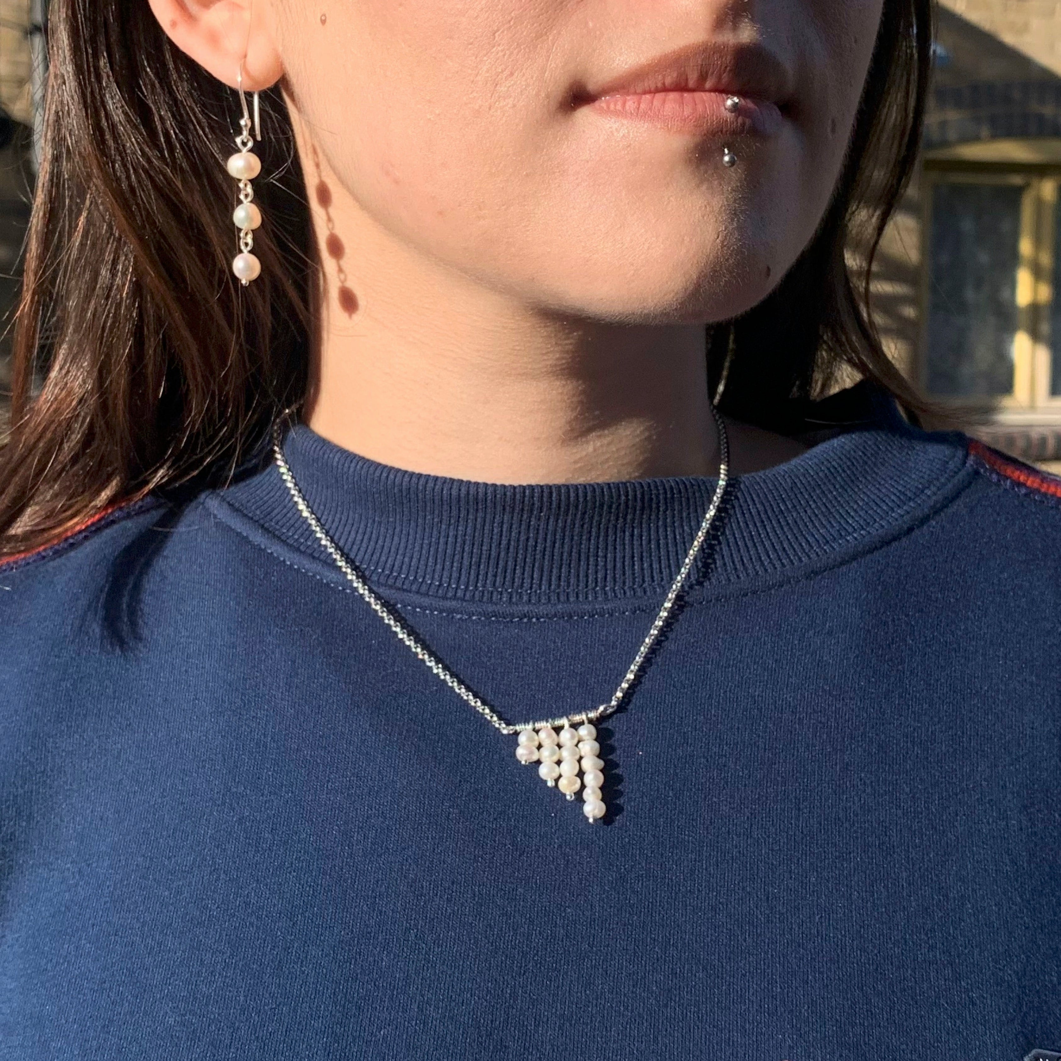 Fresh pearl and silver 950 quipo necklace