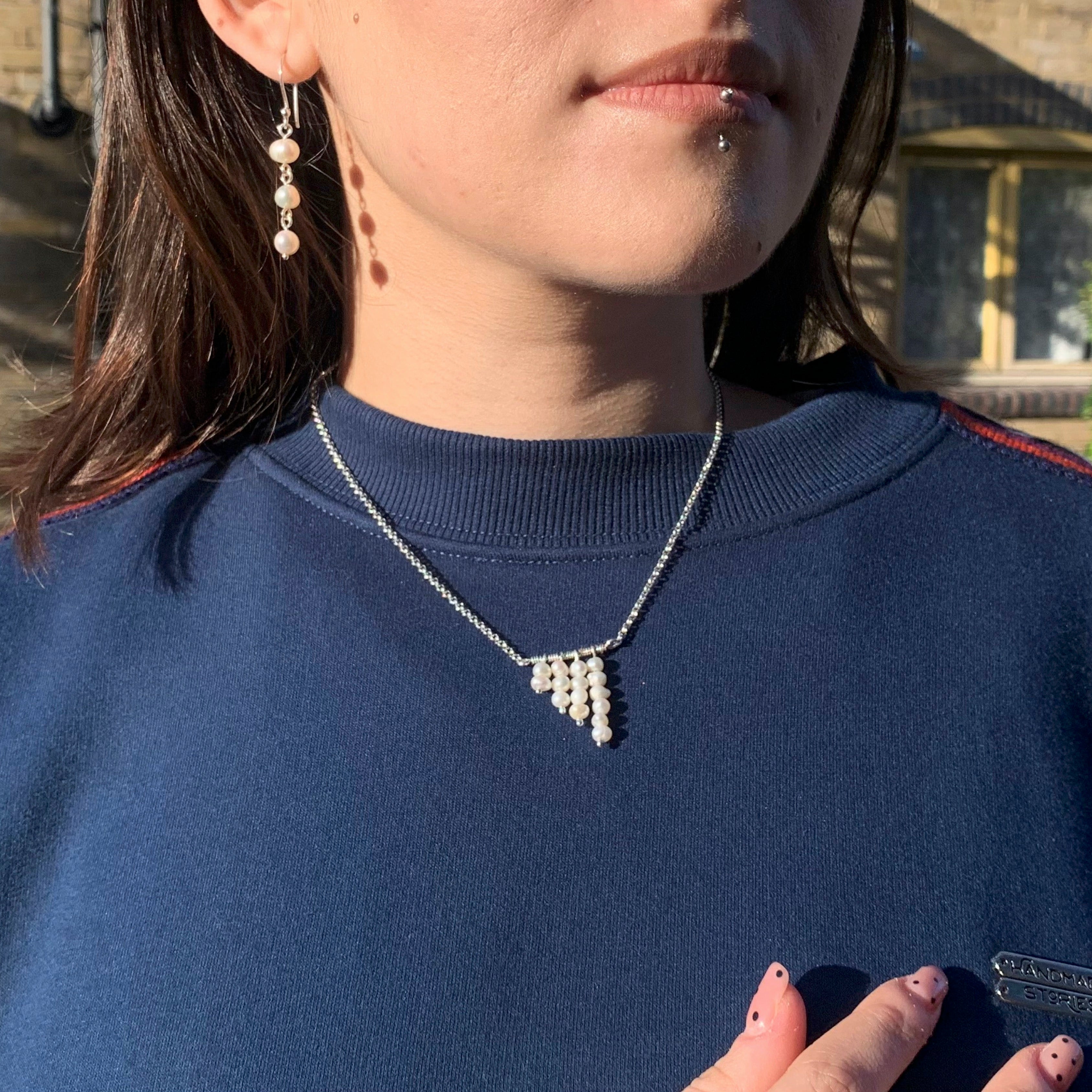 Fresh pearl and silver 950 quipo necklace