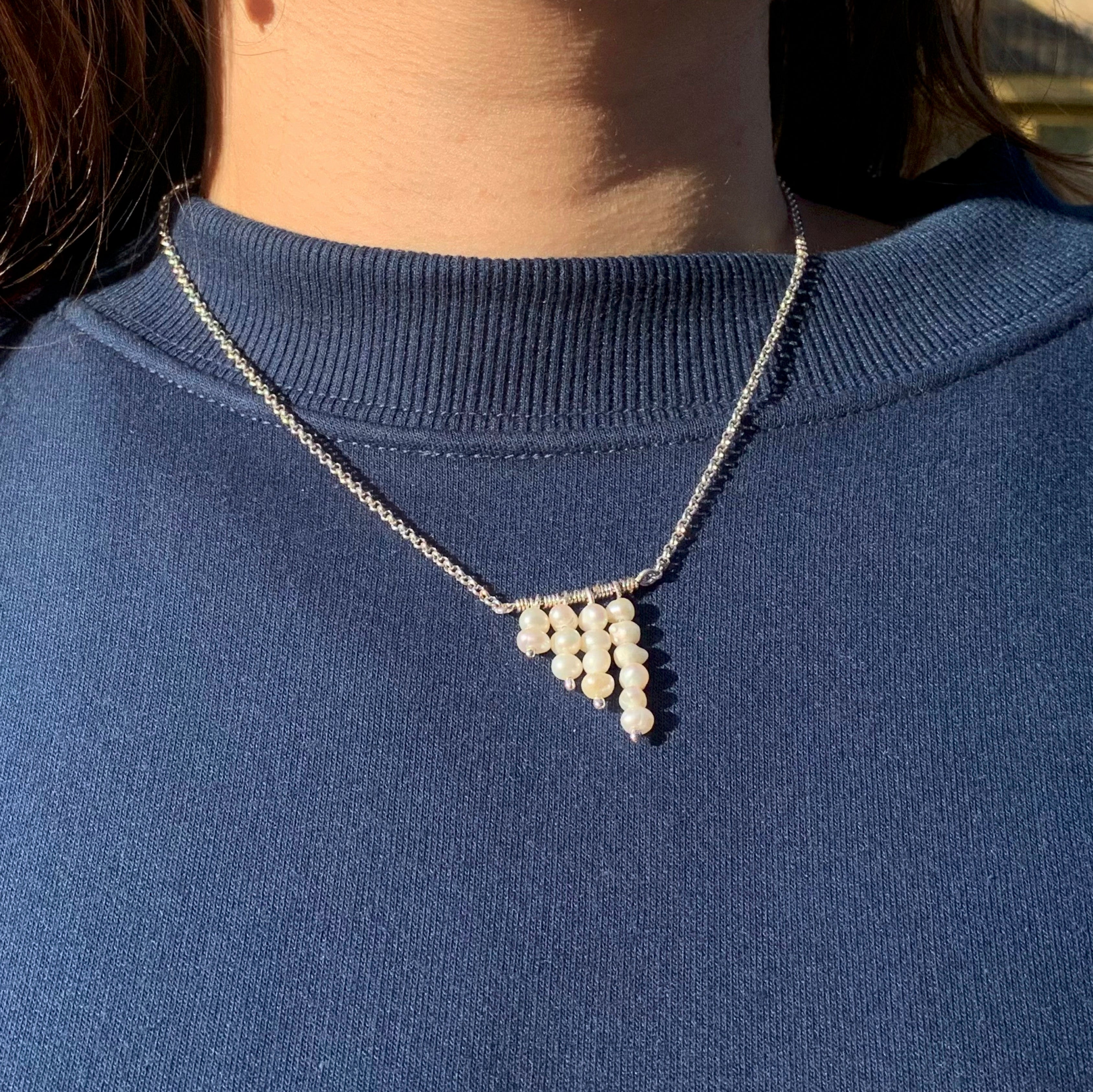 Fresh pearl and silver 950 quipo necklace