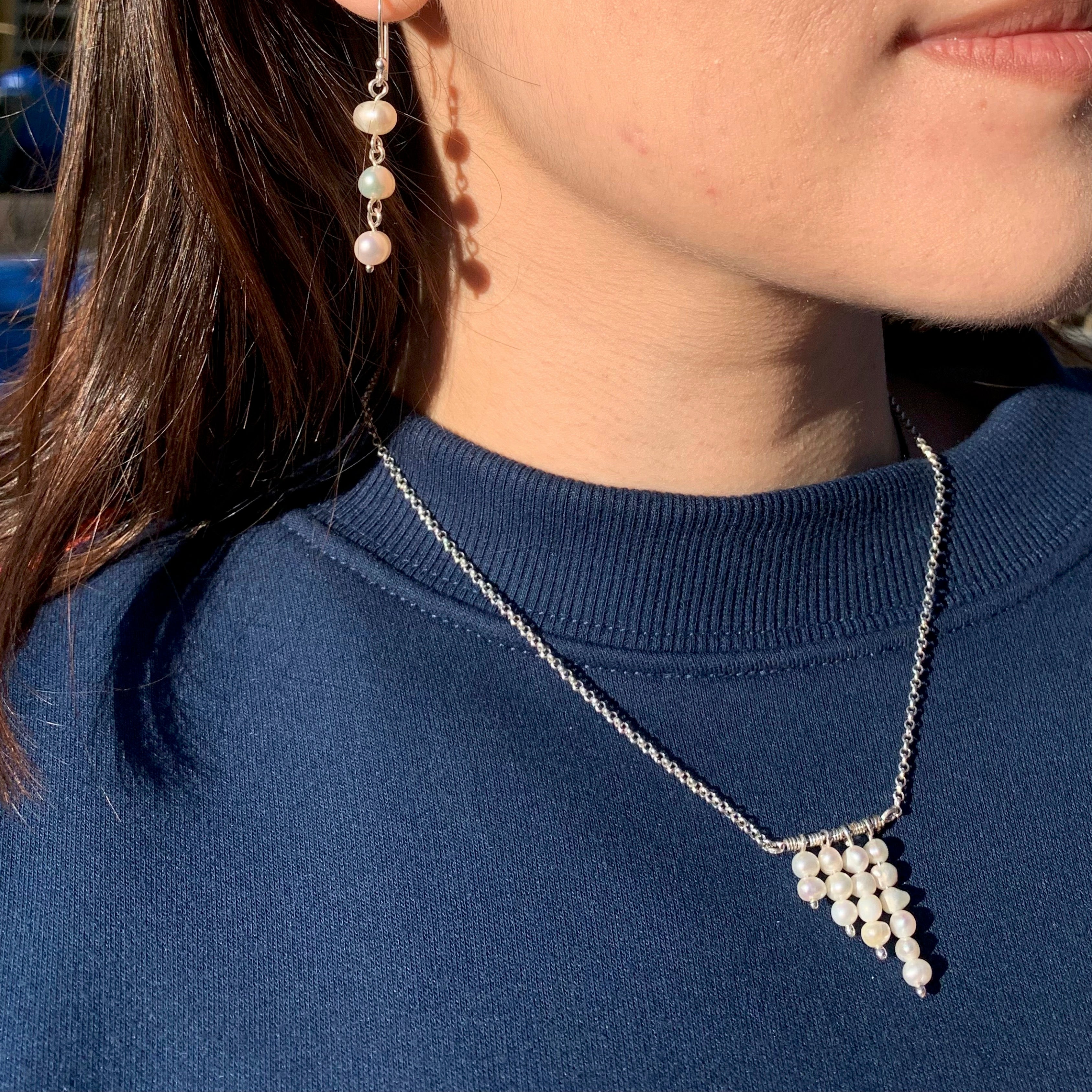 Fresh pearl and silver 950 quipo necklace