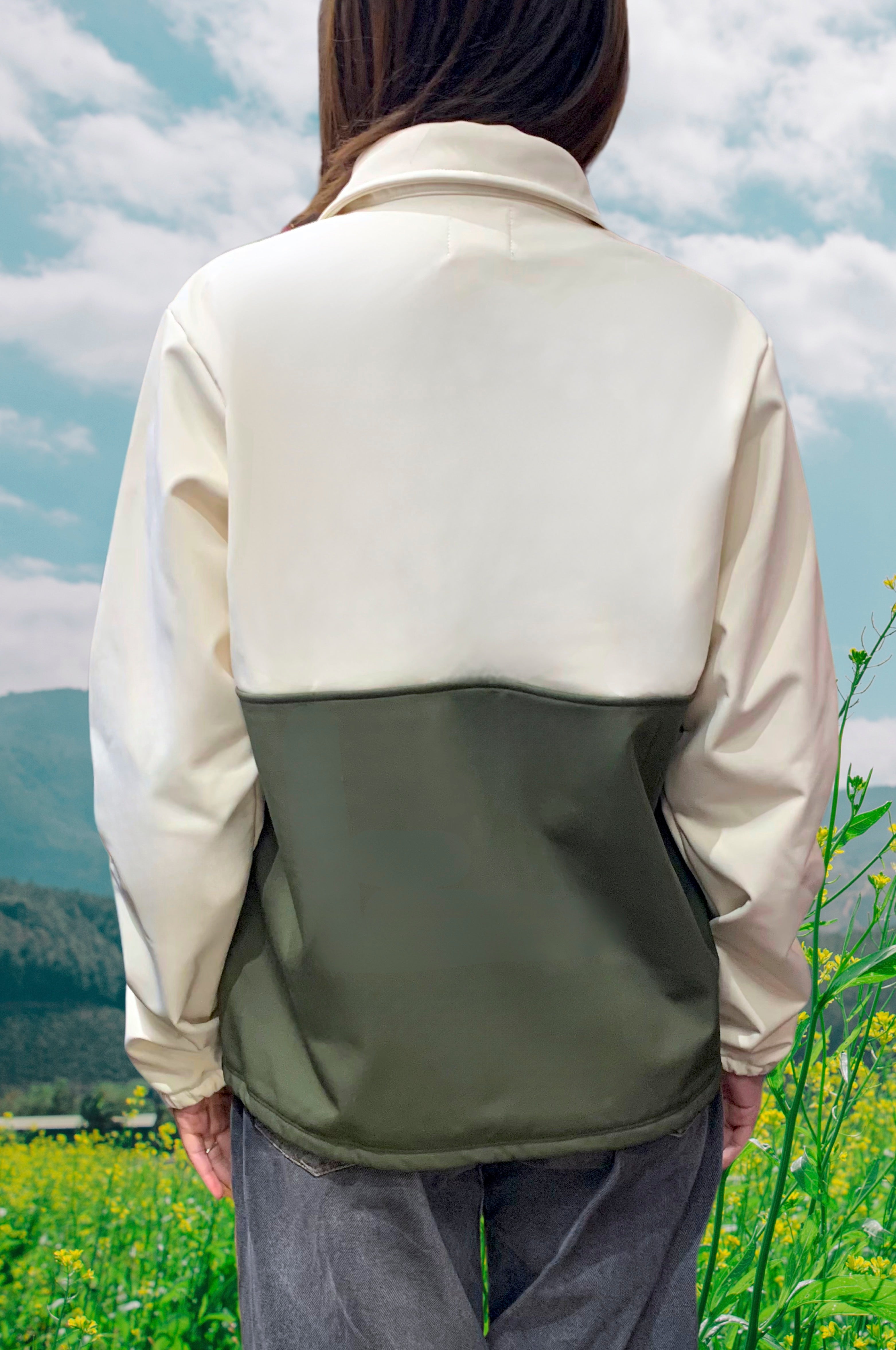 Unisex green and cream 1/4 zip waterproof fleece pullover