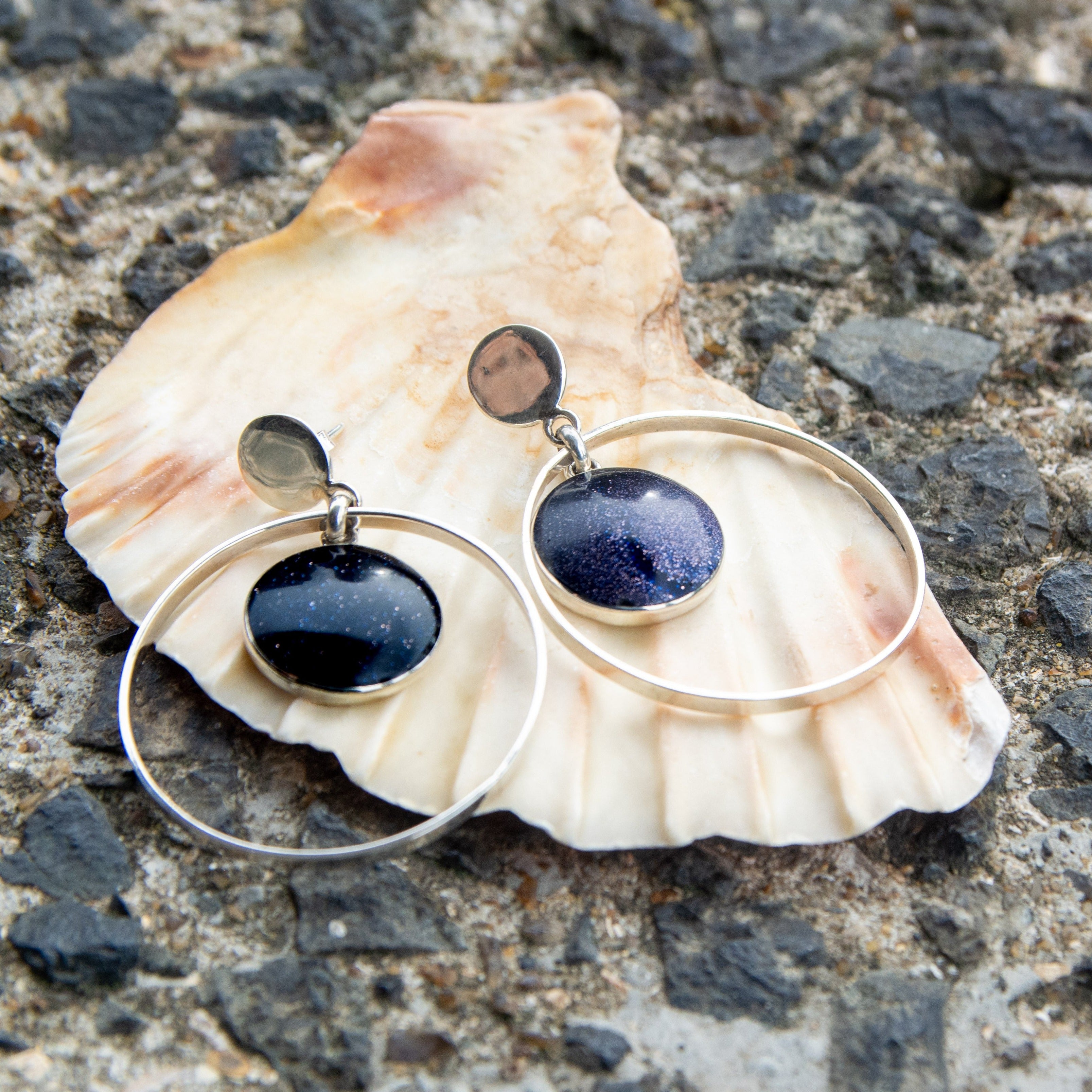 Full moon Blue Sandstone and silver 950 earrings