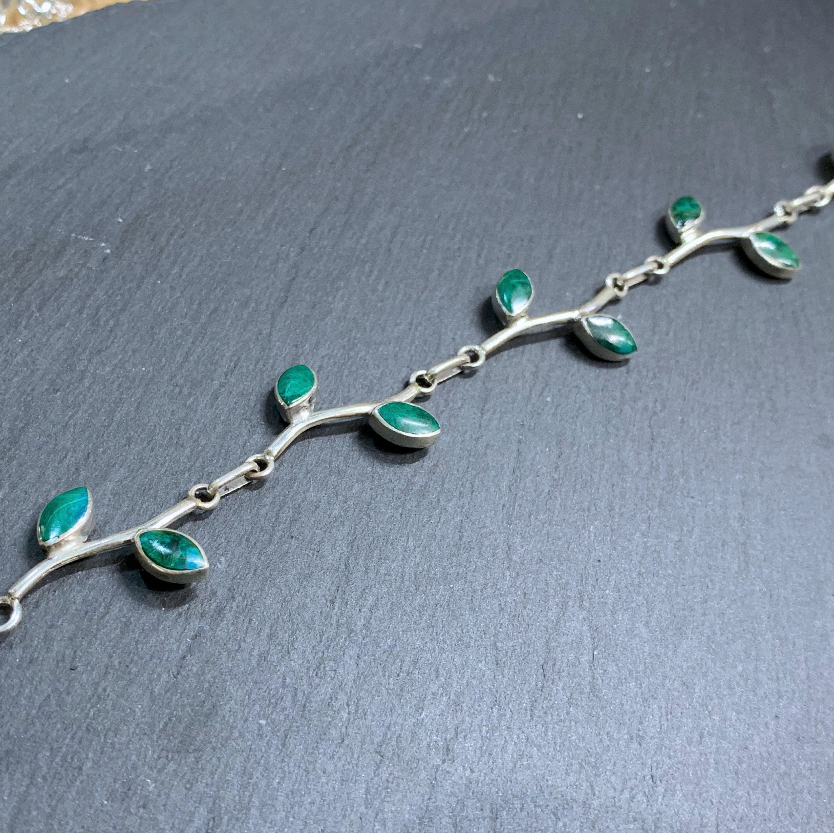Leaf chrysocolla and silver 950 bracelet