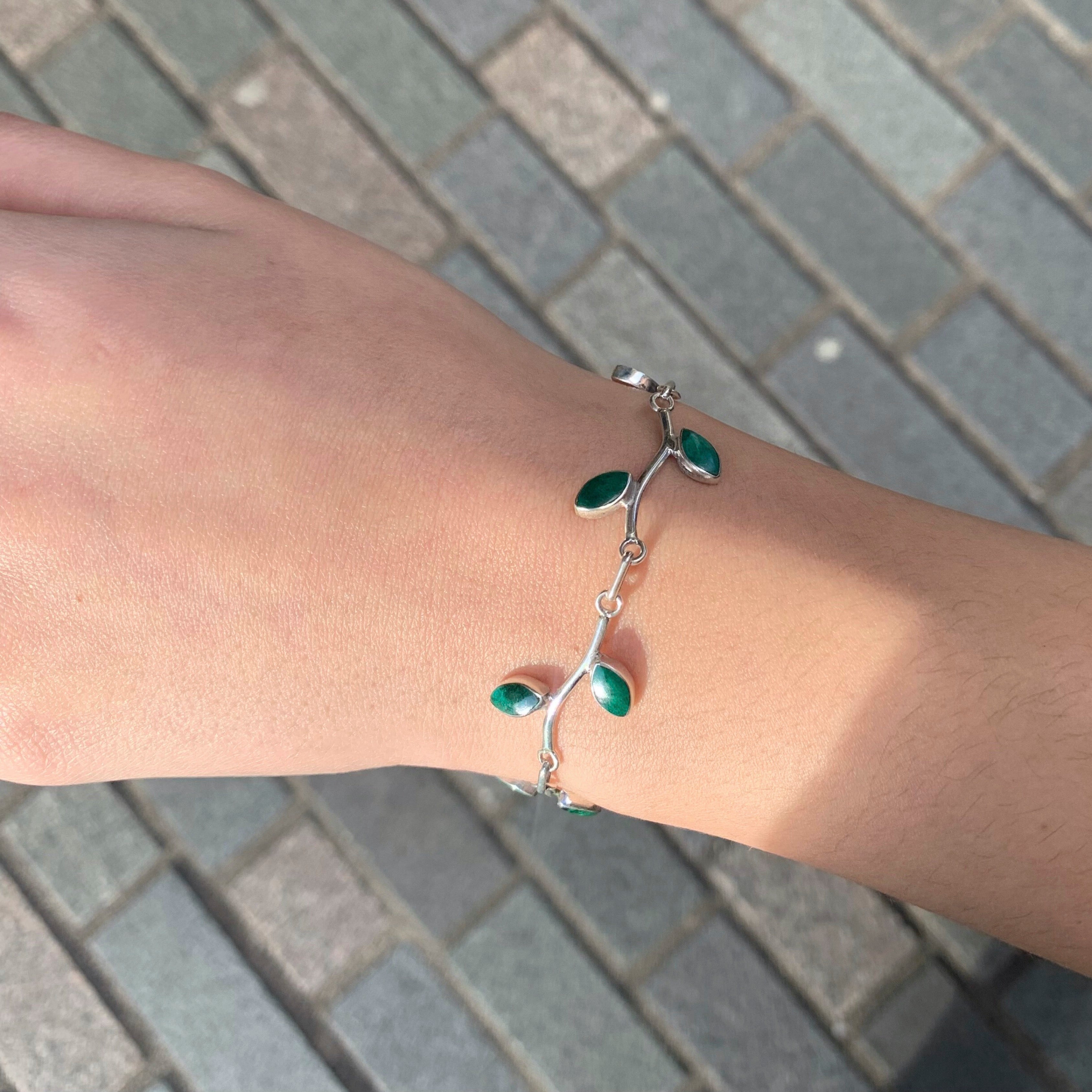 Leaf chrysocolla and silver 950 bracelet
