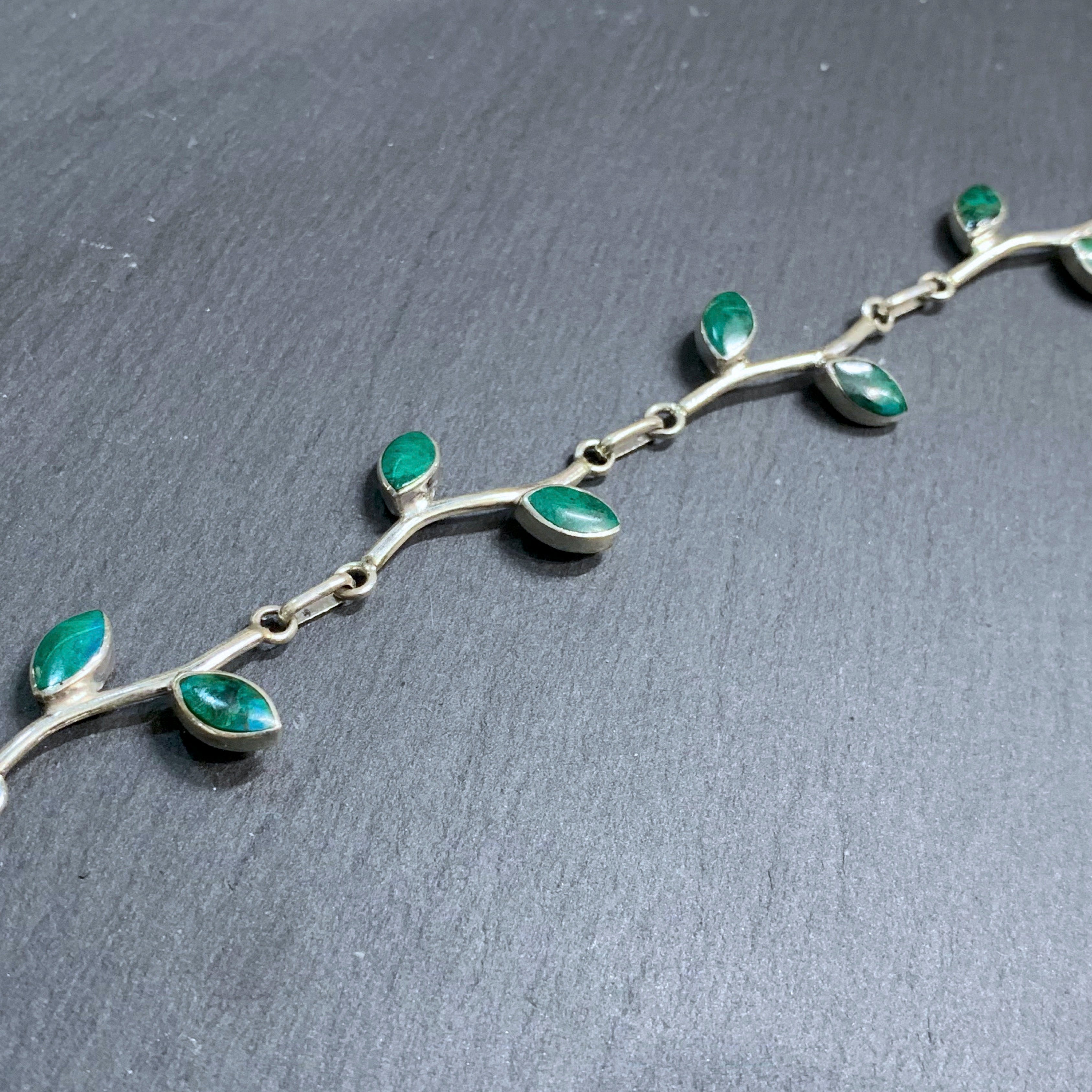 Leaf chrysocolla and silver 950 bracelet