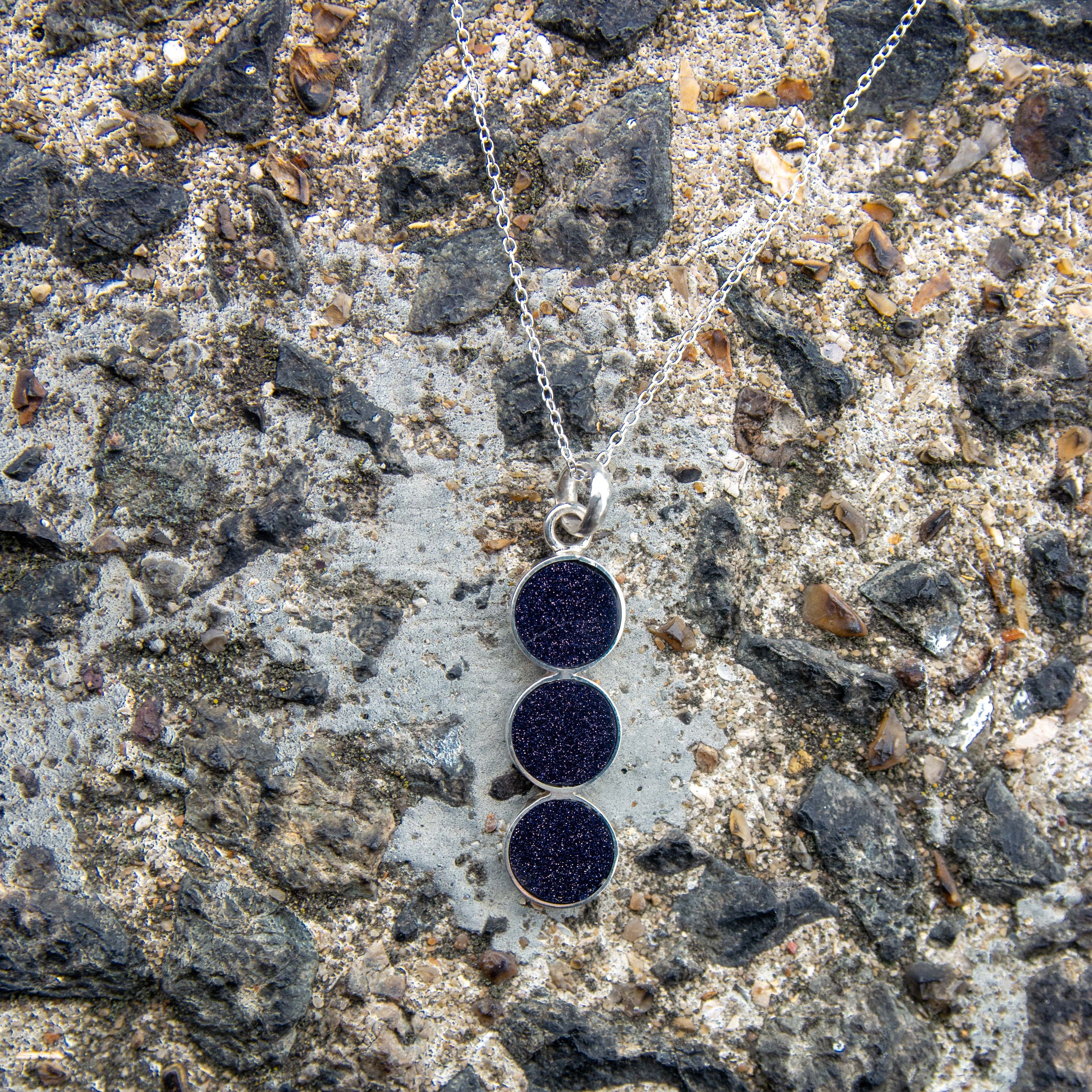 Three circles blue sandstone and silver 950 necklace