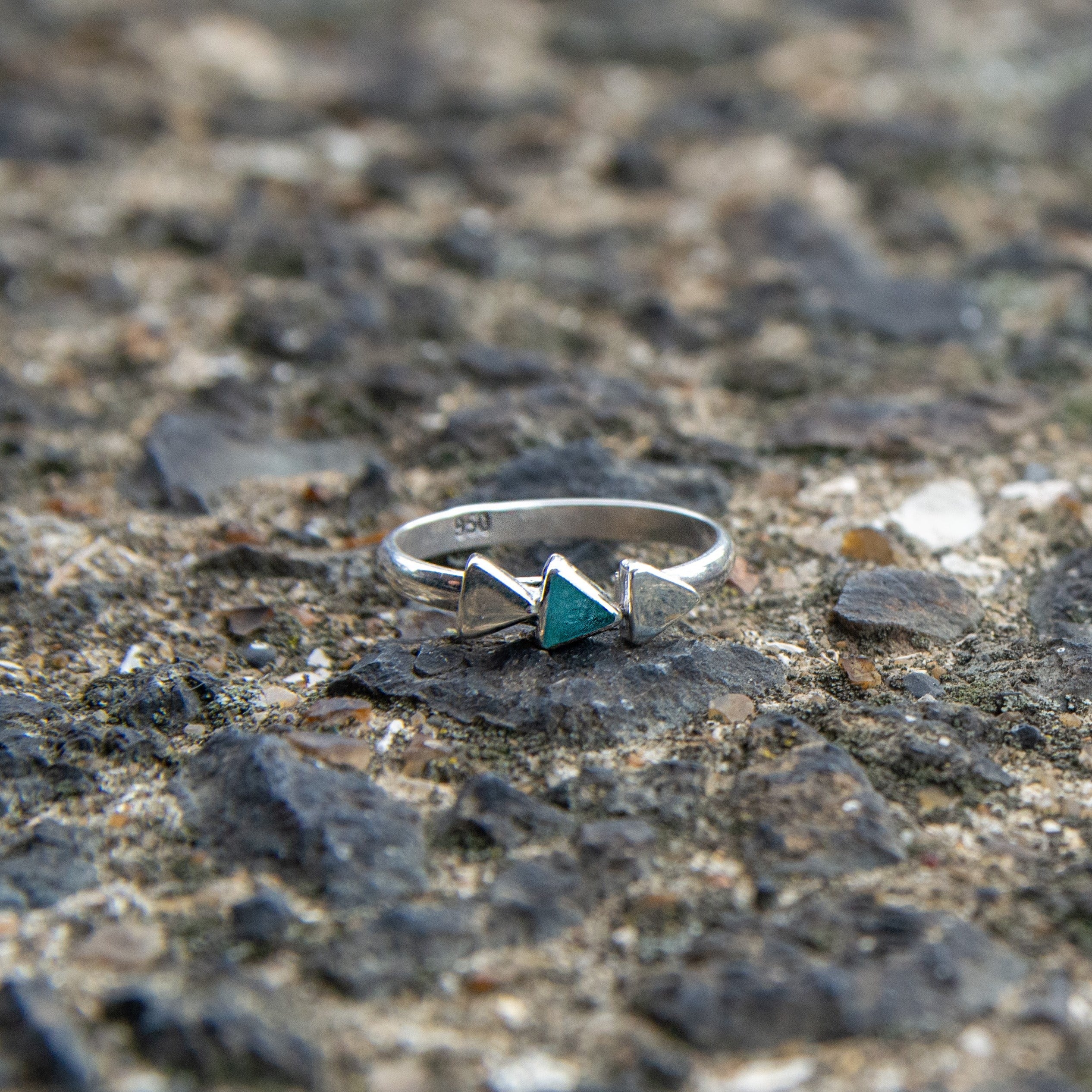 Three triangles Amazonite and silver 950 adjustable ring