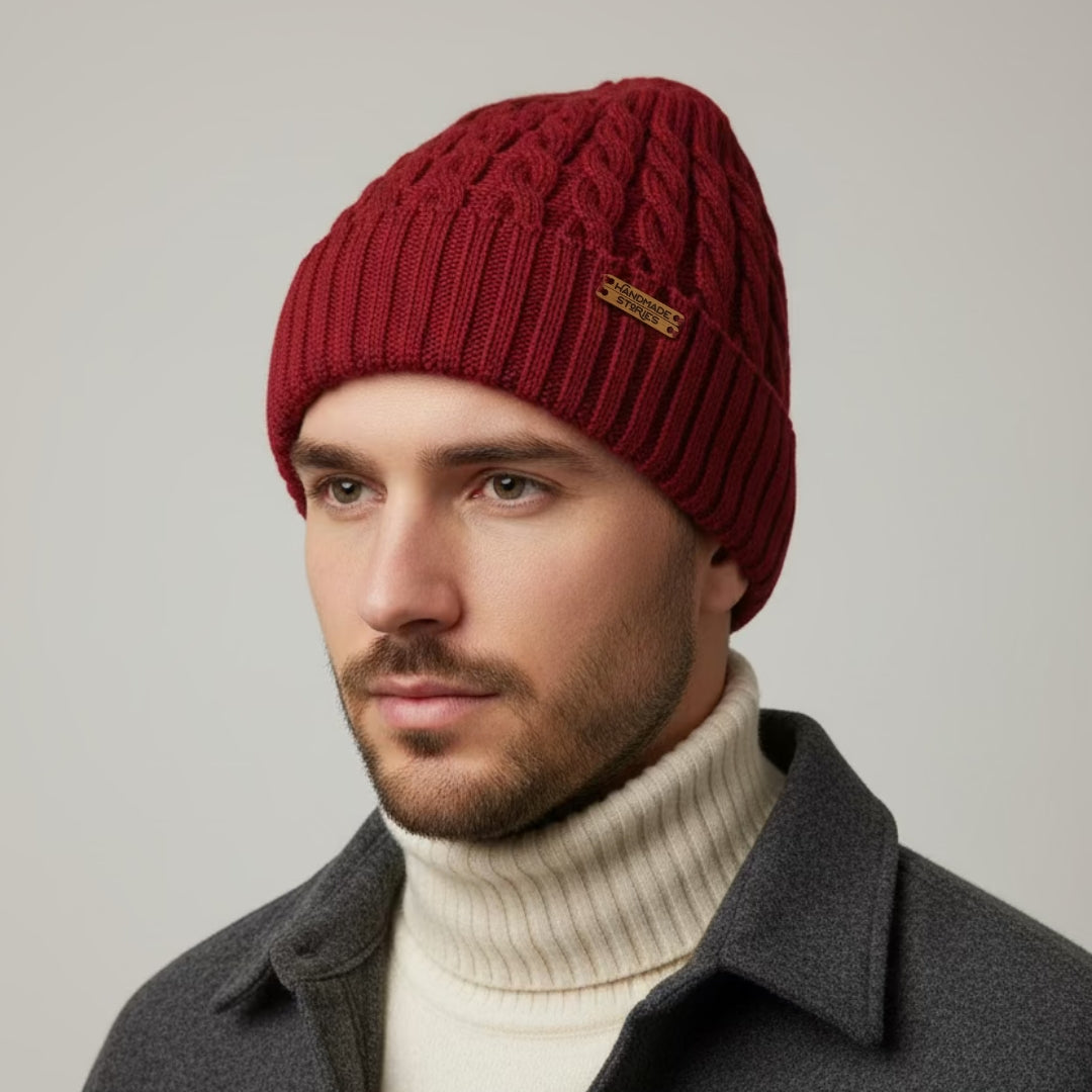 100% baby alpaca beanie in burgundy