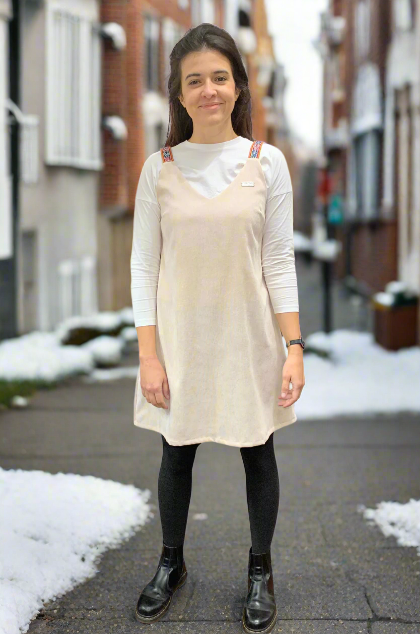 beige corduroy dress Beige Warm Cotton Corduroy Button-Down Midi Dress 68" / Custom Height (Free)