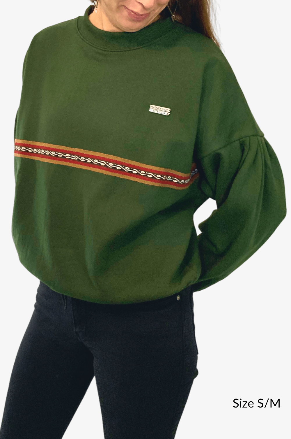Green oversized sweatshirt with Andean motifs — Ethical Clothes
