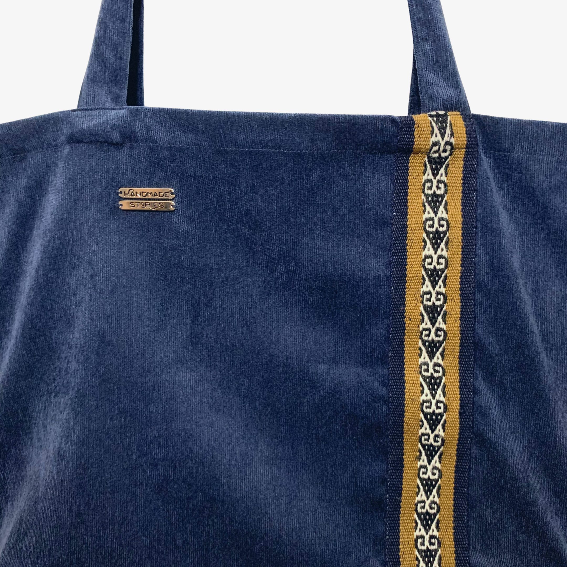 Blue zero waste tote bag with Andean motifs