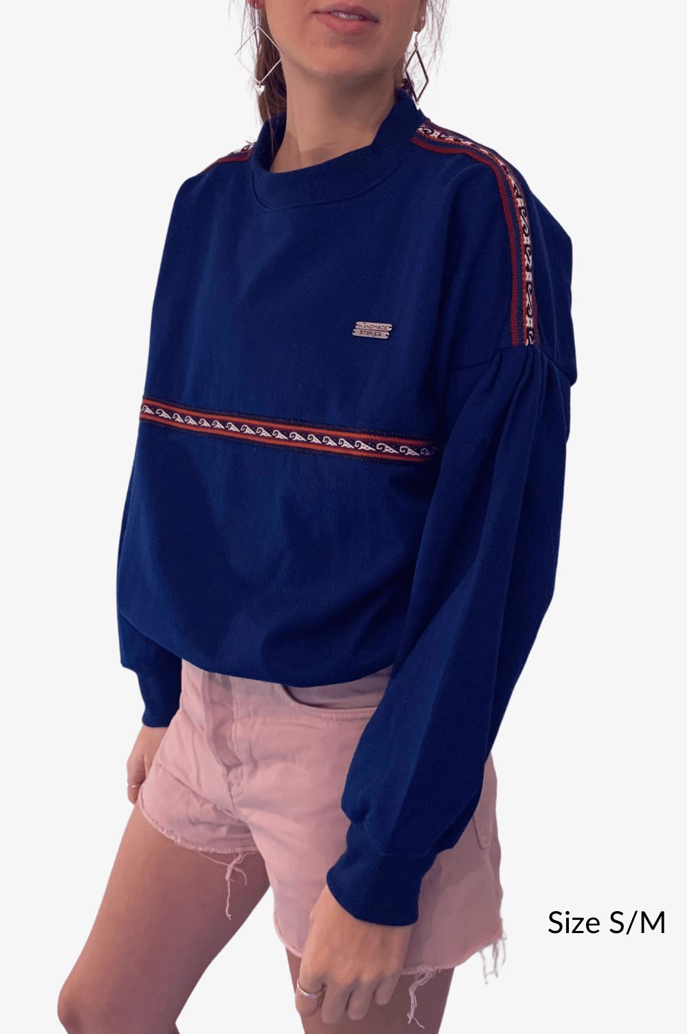 Blue oversized sweatshirt with Andean motifs