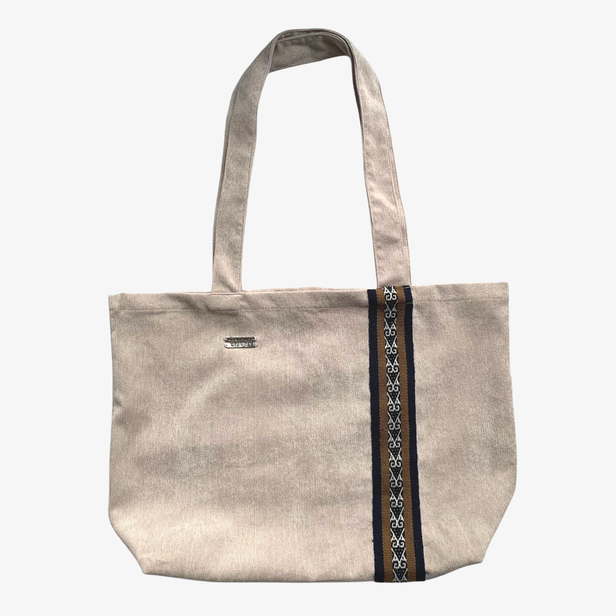 Beige zero waste tote bag with Andean motifs