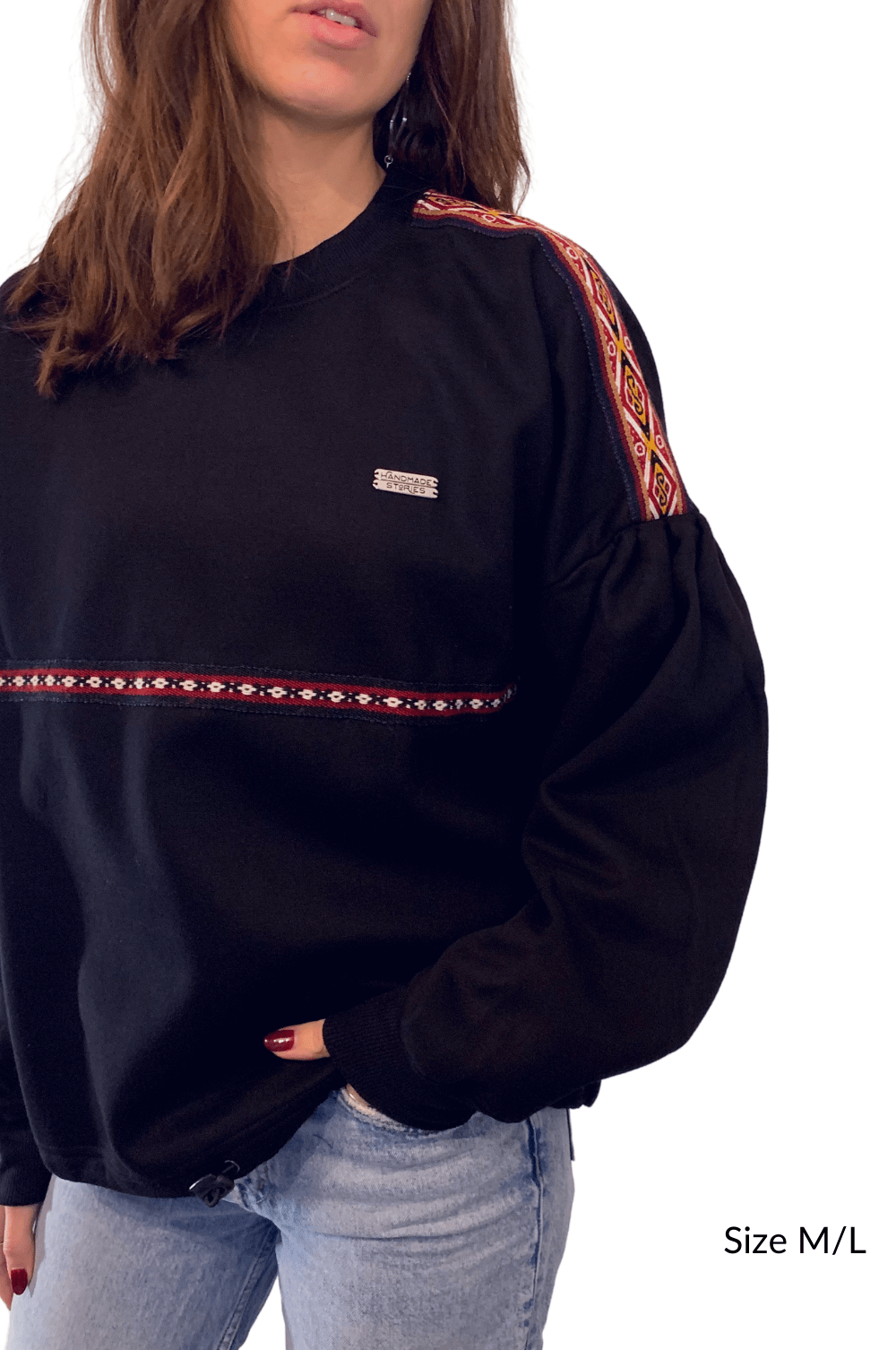 Black oversized sweatshirt with Andean motifs
