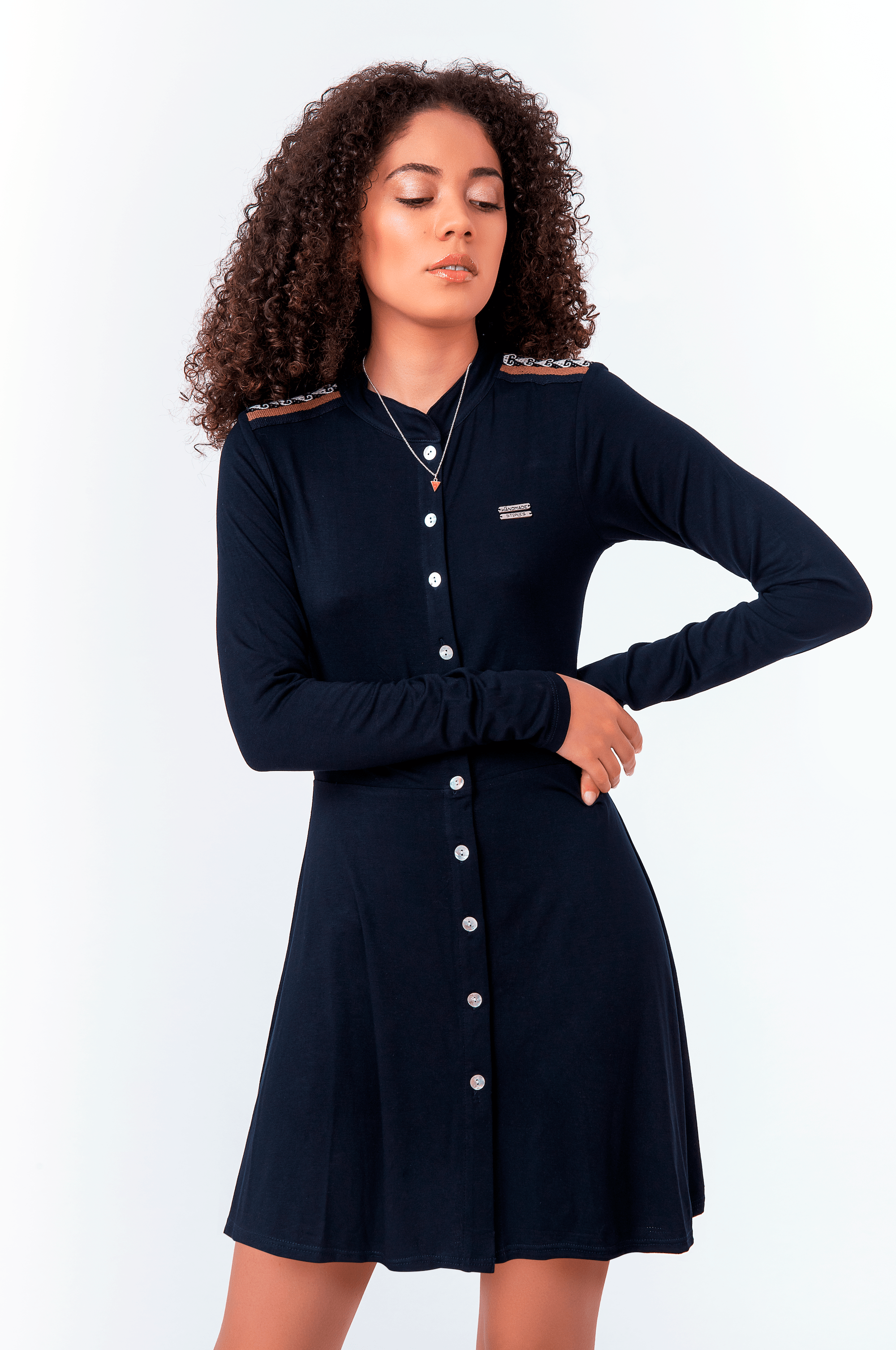 Navy blue fit-and-flare shirt dress