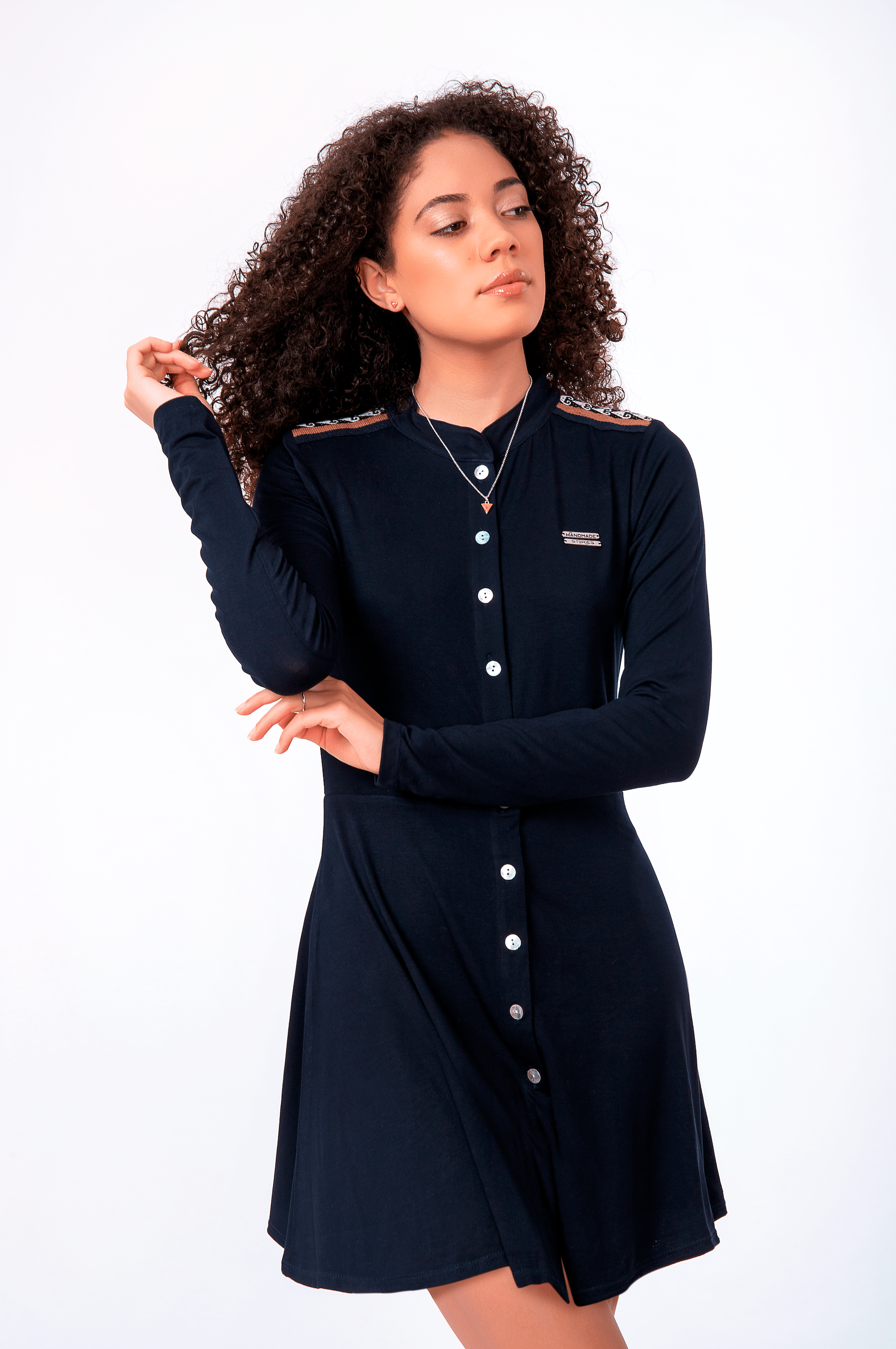 Navy blue fit and flare shirt dress Ethical Clothes Jewellery