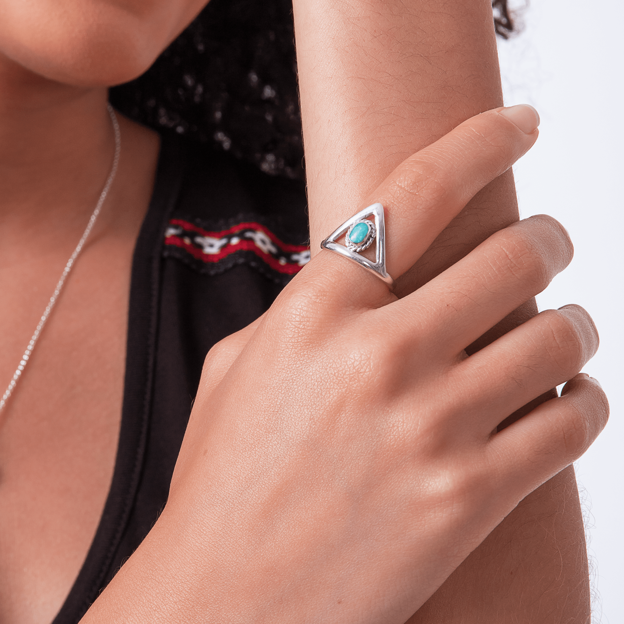 Triangular Amazonite and silver 950 adjustable ring