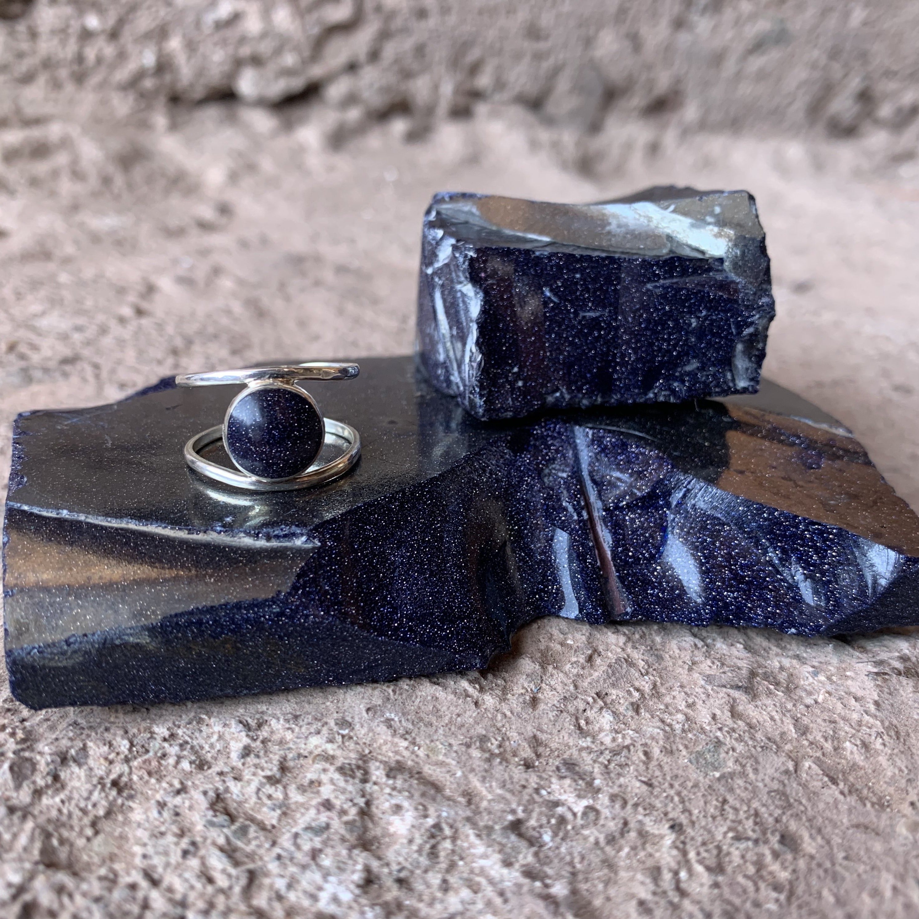 Blue Sandstone silver 950 adjustable ring