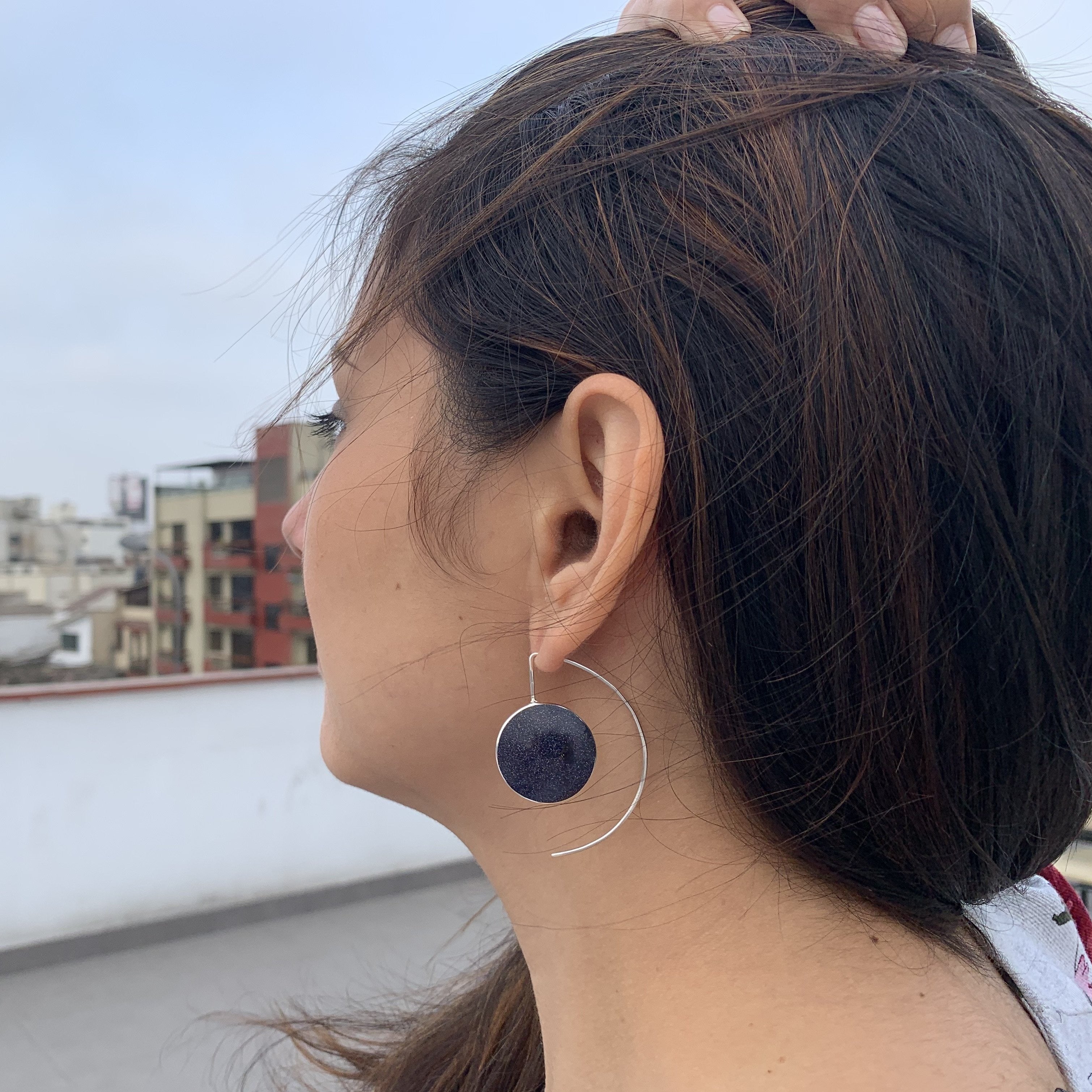 Half moon silver 950 and Blue Sandstone earrings