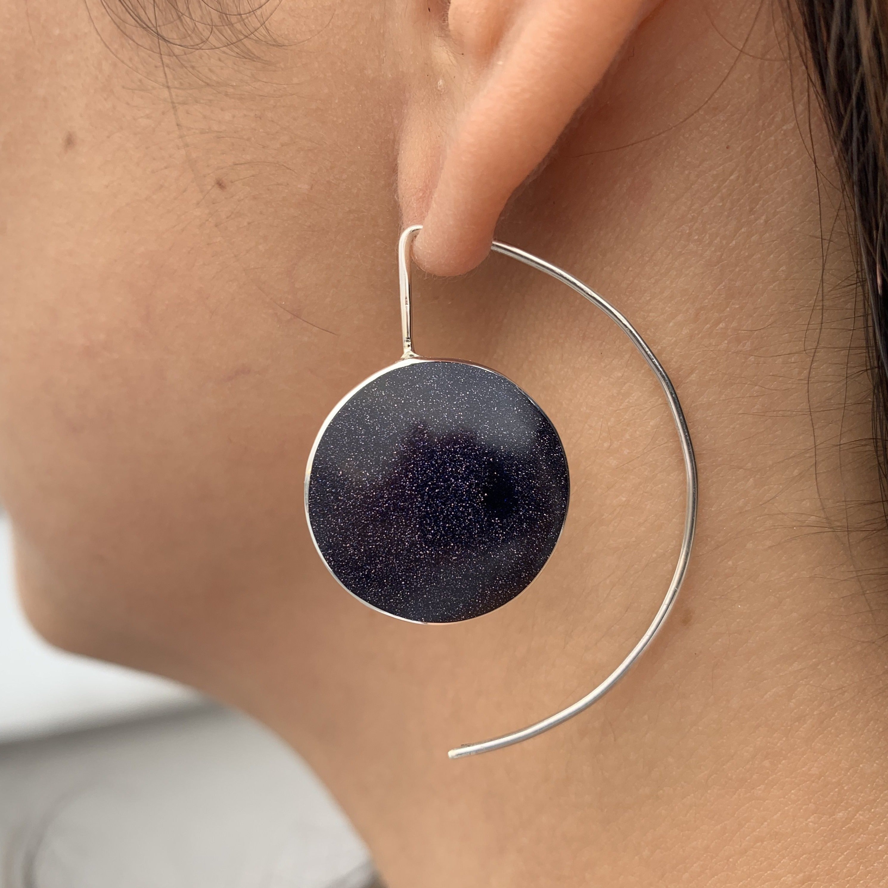 Half moon silver 950 and Blue Sandstone earrings