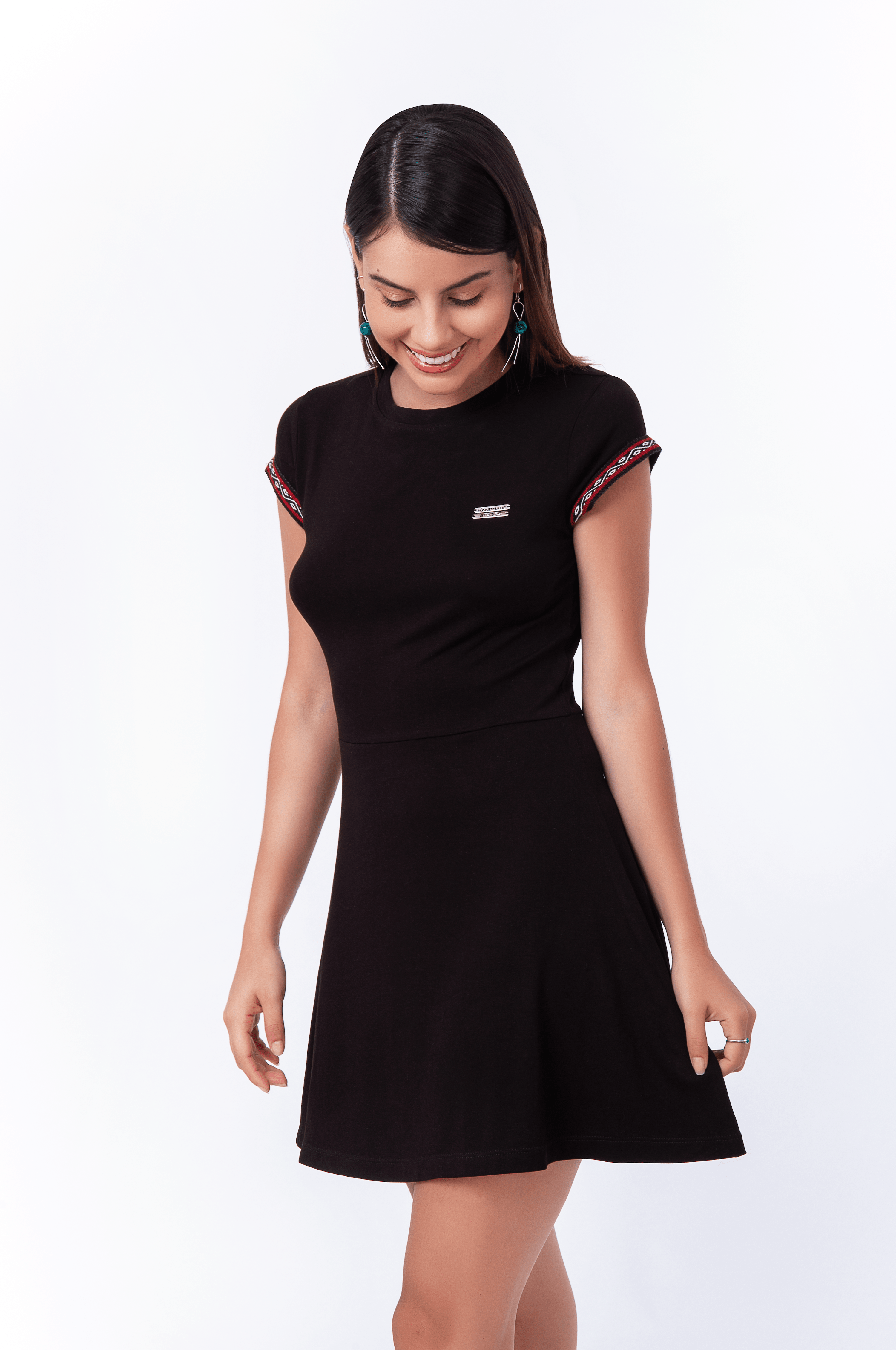 Black short sleeve skater dress cheap