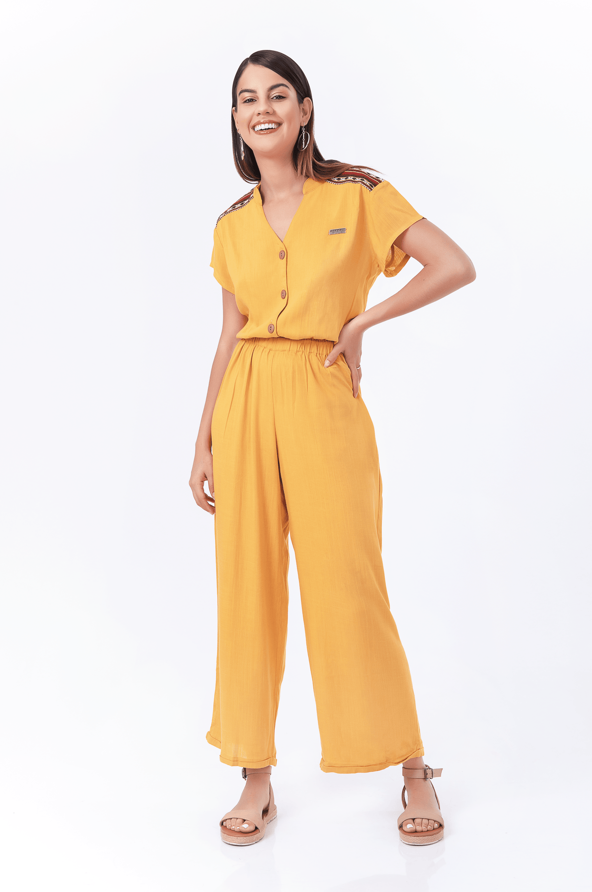 Mustard Jumpsuit with pockets and shoulder pads