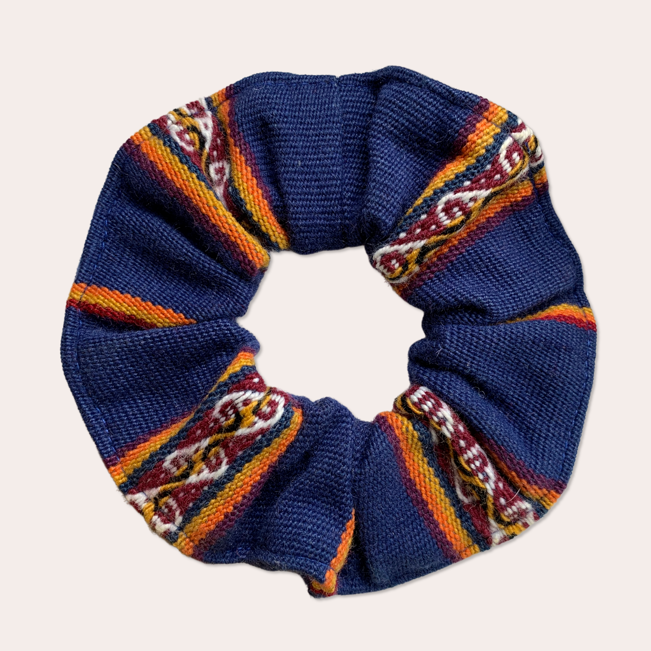 Oversized blue Peruvian scrunchie